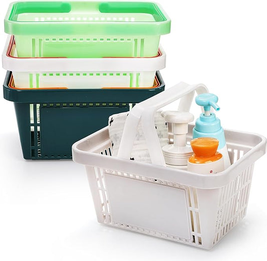 ZAVOOS 4 Pack Portable Shower Caddy Basket, Small Plastic Shopping Baskets with Handle for Retail Store, Stackable Storage Basket Organizer Bin for Bathroom, Pantry, Kitchen