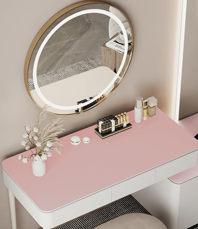 39.37" * 15.7" Large Makeup Mat for Vanity Top Protector, Waterproof, Non-Slip Vanity mat.Vanity mat Protector for Makeup,Vanity Protector mat and Dresser Protector top.(Pink)