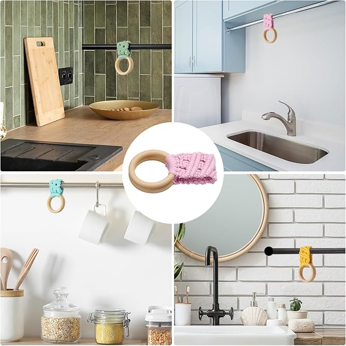 uxcell 2Pcs Kitchen Dish Towel Holder, 11"x3" Crochet Towel Ring with Hanging Loop for Cabinet House Oven Stove Door, Light Pink