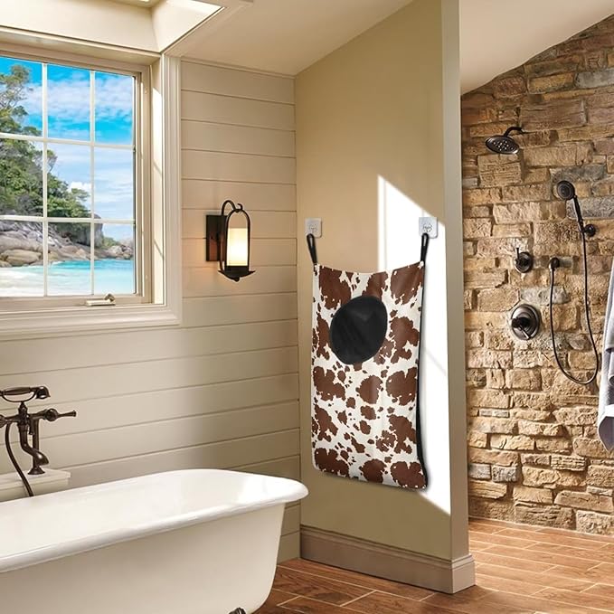 ZFRXIGN Cowhide Hanging Laundry Bag Over The Door Laundry Hamper Western Laundry Basket Home Storage Organizers Dirty Clothes Hamper for Bedroom Nursery Hampers Laundry Baskets