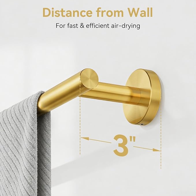 Brushed Gold Towel Bar, 24 Inch Towel Rack for Bathroom Wall-Mounted, SUS304 Stainless Steel, Total Length 26 Inch 2 Pack