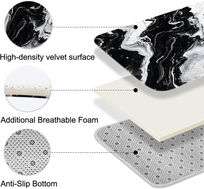 Lnond 4Pcs Marble Bathroom Sets with Shower Curtain and Rugs, Black Marble Modern Art Bathroom Shower Curtain Sets with Rugs and Accessories