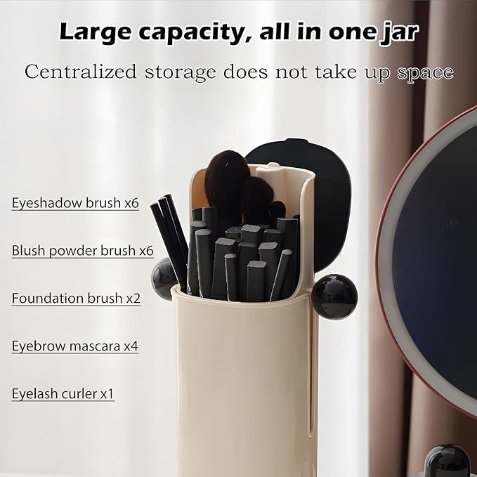 Atlodas Automatic Lifting Dustproof Four-compartment Makeup Brush Storage Tube, Makeup Brush Holder Organizer with Lid, Cosmetics Holders Storage for Vanity Desktop Bathroom (black)