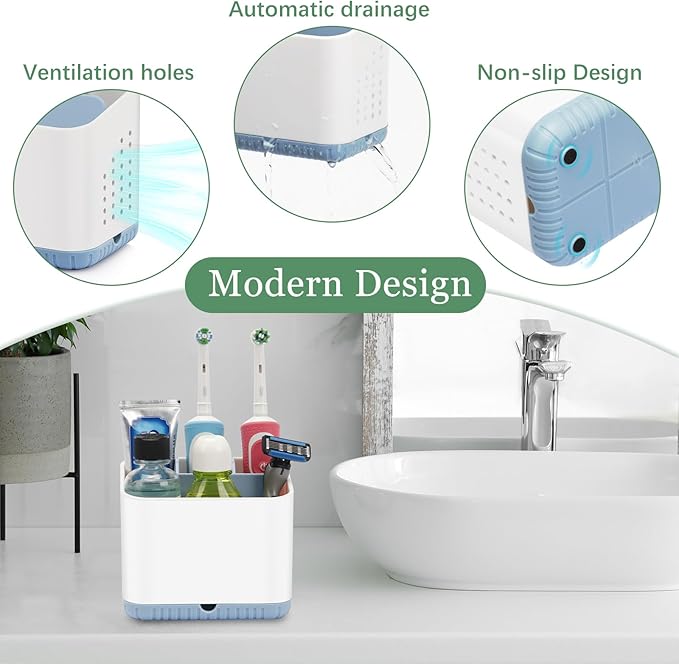 PARKMANI Toothbrush Holders for Bathrooms, Kids Electric Toothbrush and Toothpaste Holder, 4 Slots Tooth Brushing Holder for Bathroom Organizer Countertop, Bathroom Accessories (Blue)