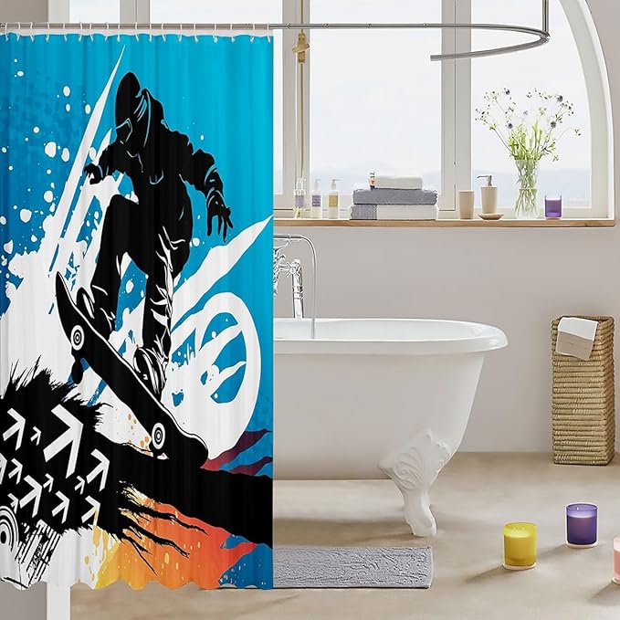Feelyou Ski Slope Shower Curtain for Winter Seasonal Sport Bathroom Fabric Shower Curtain Set Telfer and Snowboarding Bath Curtain Stalls Bathtubs Decor Arrow Waterproof Curtains 72"x72"