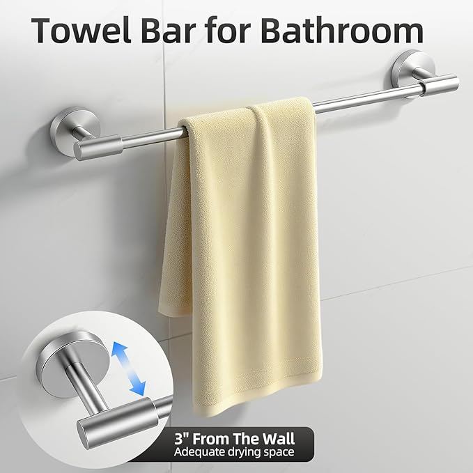 Brushed Nickel Bathroom Hardware Set 10 PCS, Towel Bar Set Brushed Nickel, Bathroom Accessories Fixtures Stainless Steel, Towel Racks for Bathroom, Bathroom Towel Holders, Towel Hooks & Rings, 19in