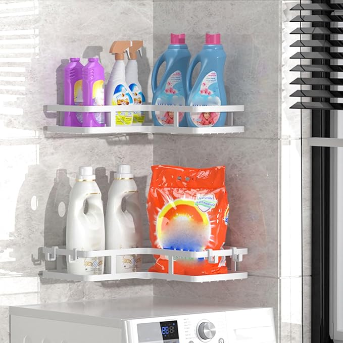 2-Pack Bathroom Shelf Adhesive Hangable Organization Rack Multifunction for Home Bathroom Face Cleanser Organizer Corner Shelf