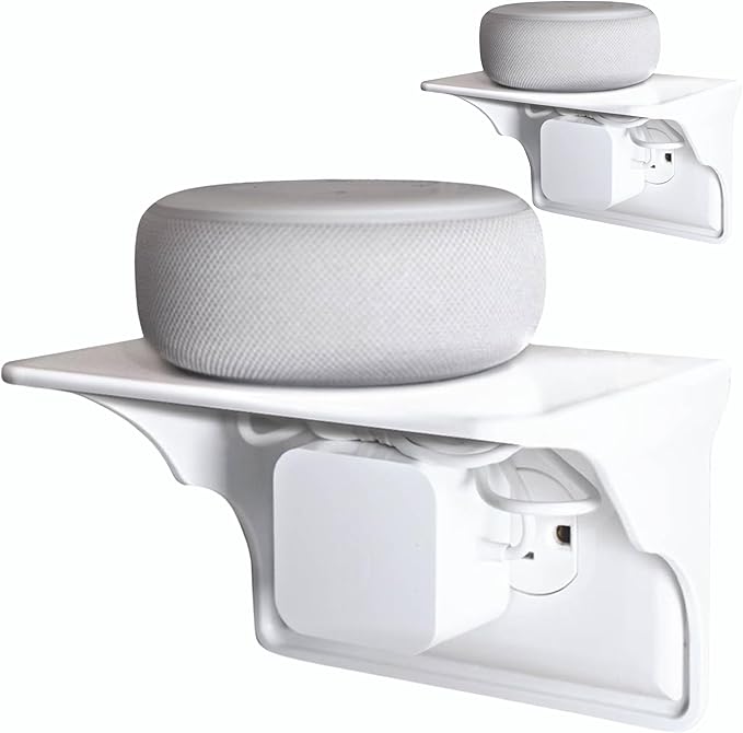 Power Perch Horizontal Wall Outlet Shelf – Bathroom Shelving for Electric Toothbrush & Organization – Useful as Alexa Dot Holder, Small Wall Shelf Apple Homepod Mini Wall Mount – White, 2-Pack
