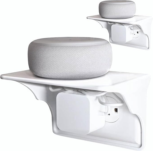 Power Perch Horizontal Wall Outlet Shelf – Bathroom Shelving for Electric Toothbrush & Organization – Useful as Alexa Dot Holder, Small Wall Shelf Apple Homepod Mini Wall Mount – White, 2-Pack