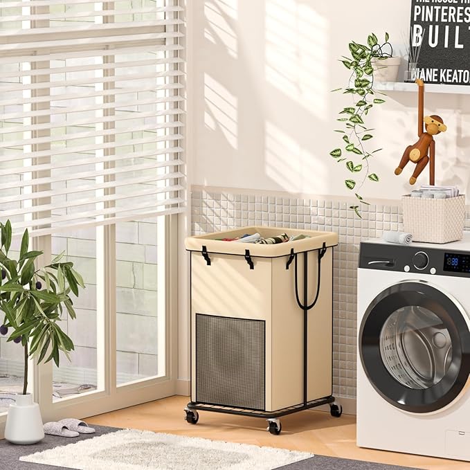 YKDIRECT 150L Large Laundry Hampers, Oxford Fabric Laundry Hampers Clothes Hampers, Metal Frame and Removable Bag Design with Wheels, Suitable for Bedroom, Bathroom, Dorm Room, Laundry Room (White)
