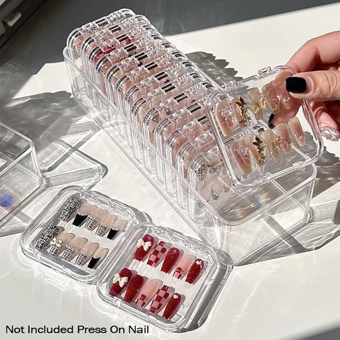 LUCKJUJU 12 Pcs 2.75" Press On Nail Storage Box Container False Nail Organizer Acrylic Display Case Packaging Box with Adhesive Double Sided Tape for Nail Art (Not Included Press On Nail)