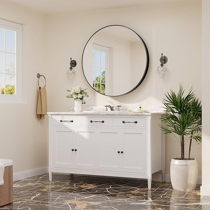 TETOTE Bathroom Mirror Cabinet 28 x 28 Black Round Bathroom Medicine Cabinet with Adjustable Shelves Farmhouse Wall Mirror with Storage Surface Mounted
