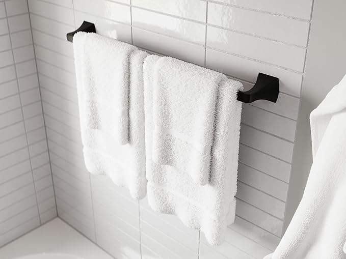 Pfister Bruxie 3-Piece Bathroom Hardware Set with Towel Bar, Towel Ring, and Toilet Paper Holder, Wall-Mounted, Matte Black Finish, BTBBIE3B