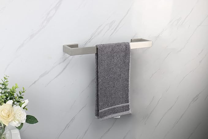 TocTen Bath Towel Rack - Square Base Thicken SUS304 Stainless Steel Towel Bar for Bathroom, Bathroom Bar Accessories Towel Rod Heavy Duty Wall Mounted Towel Holder (Brushed Nickel, 16 Inch)