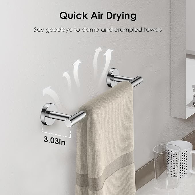 FORIOUS Towel Bar Wall Mounted, Stainless Steel Towel Racks for Bathroom, Includes Wall Mounting Hardware (Chrome, 14 Inch)