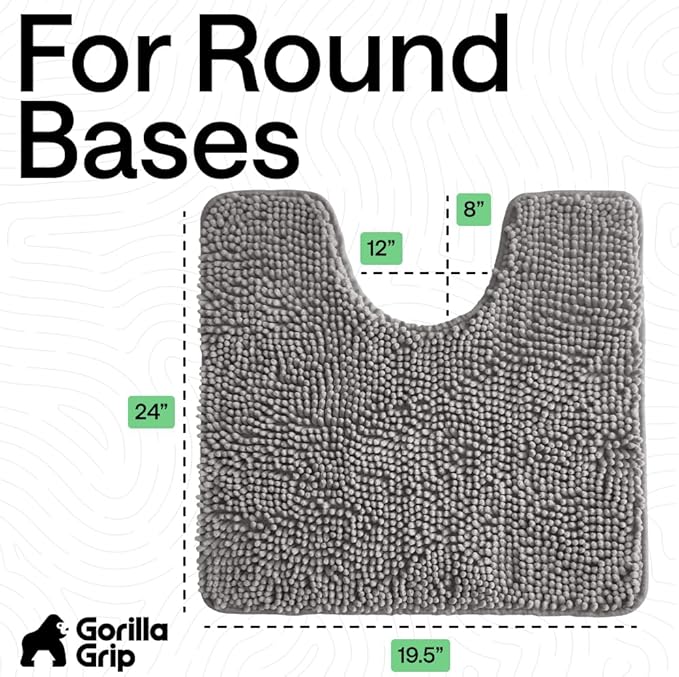 GORILLA GRIP Plush Absorbent Shaggy Chenille Bath Rug Mat for Oval Toilet Base with Rubber Backing, Machine Washable Rugs, Soft Microfiber Contour Mats for Toilets, Quick Dry, Bathroom Decor, Grey