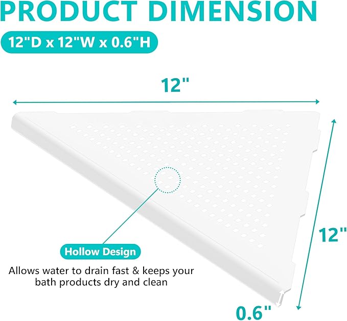 Qeke 2 Pack Bathroom Corner Shelf, Recessed 12" Corner Shower Shelf, SUS304 Stainless Steel Triangular Wall Mount, No Drilling, Matte White