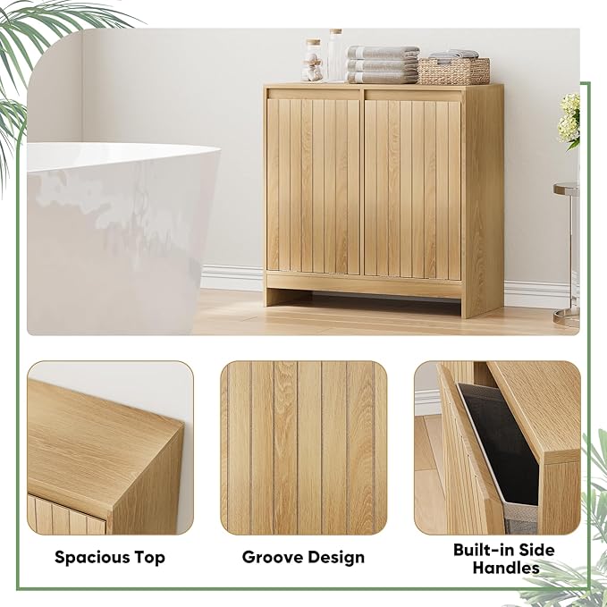 Smuxee Double Tilt Out Laundry Hamper Cabinet, Hidden Laundry Cabinet with Double Baskets, Natural Trash Can for Bathroom, Kitchen, Living Room