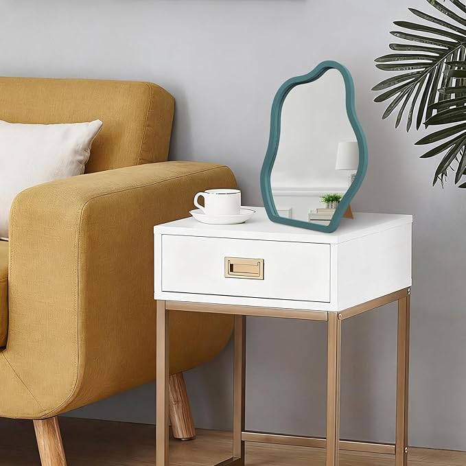 Desk Mirror with Wood Stand Makeup Standing Portable Wood Tabletop Mirror for Hanging High Definition Room Decor Small Modern Vanity Living Room Bedroom Tabletop Bathroom