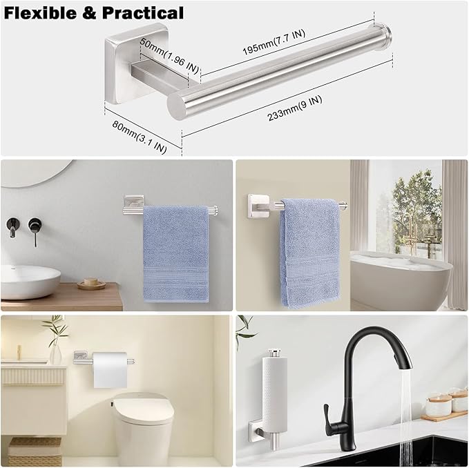 Livabber Hand Towel Holder 9 Inch, Thickened 304 Stainless Steel Hand Towel Ring Hanger Wall Mounted for Bathroom Kitchen, Easy to Clean (Brushed Nickel)
