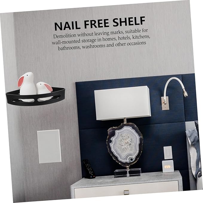 Triangle Storage Rack Punch-Free Wall-Mounted Space Aluminum Shelf for Bathroom and Kitchen Black Convenient Tripod Design Easy to Install