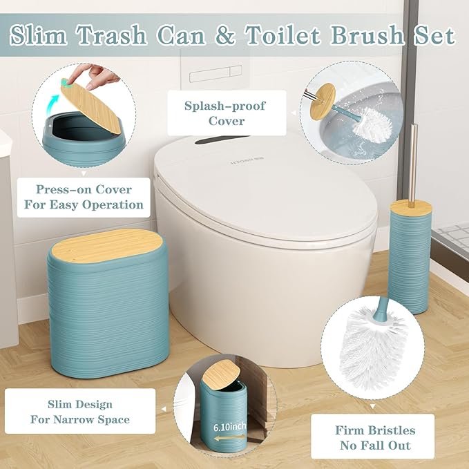 XLHOMO Light Blue Bathroom Set - 10PC Bathroom Accessories Set, Luxury Bathroom Accessory Set with Trash Can,Toilet Brush & 2 PC Soap Dispensers for Apartment Decor and Housewarming