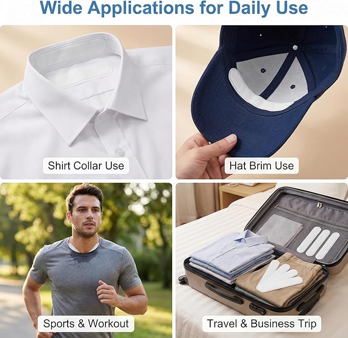 erioctry 40PCS White Disposable Collar Protectors - Self-Adhesive Sweat Pads for Shirts Invisible Neck Liners Hat Cleaners Prevent Sweat Stains Keep Clothes Fresh for Men Women