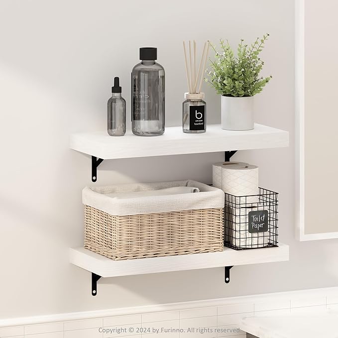 Furinno Tanna Floating Shelves for Wall Set of 2, 22-Inch Bathroom Wall Shelf, Wall Mounted Shelf, for Bathroom Organizers and Storage, Living Room, White Texture