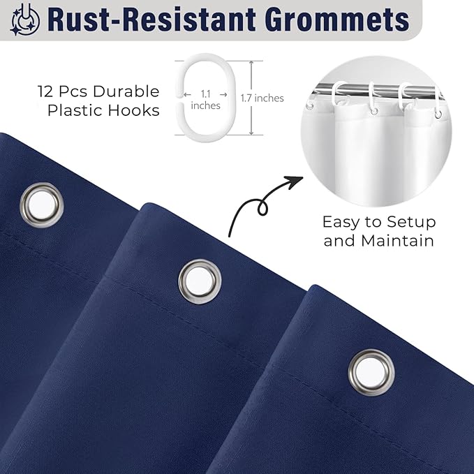 Seasonwood Navy Blue Shower Curtain for Bathroom Ruffle Shower Curtain 72 X 84 Inches Farmhouse Shower Curtains with Buttons & Blue Ruffles