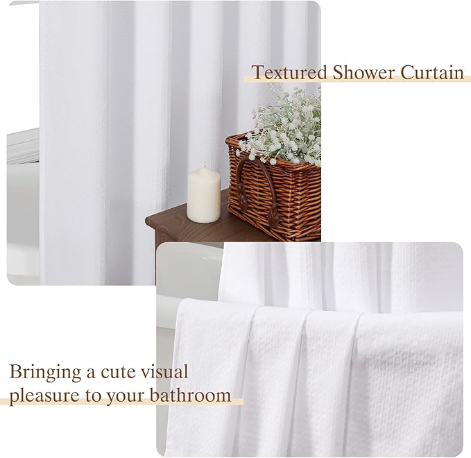 Aiyufeng White Shower Curtains for Bathroom，Dot Like Embossed Textured Waterproof Fabric Shower Curtain，Hotel Luxury Quality & Soft Cloth，Machine Washable，72Wx78L