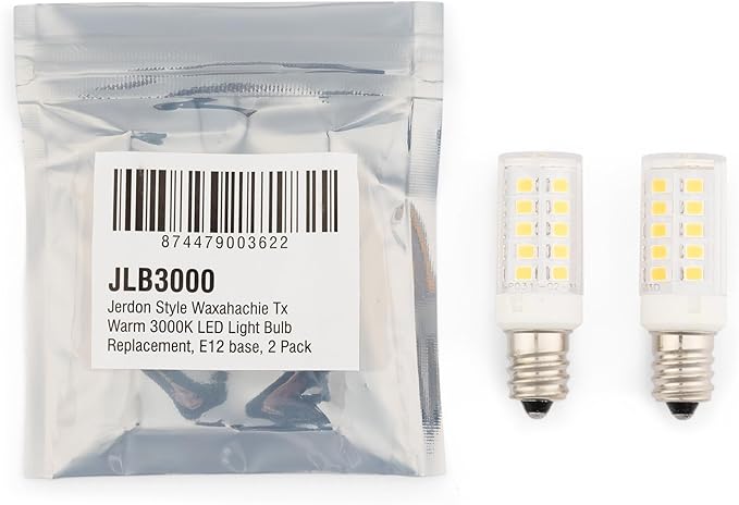 JERDON LED Replacement Light Bulb for Makeup Mirrors - 3000K (2 Pack) - LED Bulbs for Mirrors - Yellow-Tinted Lightbulbs