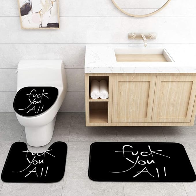 ArtSocket 4PC Shower Curtain Set with Rugs, Fuck You All Bathroom Set with Non-Slip Rug, Toilet Lid Cover, Bath Mat and 12 Hooks 72x72 inches