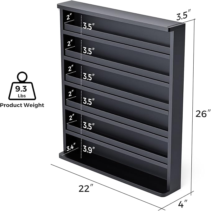 Kikihouse Wood Nail Polish Rack, Wall Mount Nail Polish Organizer, 6 Layers Nail Salon Storage Display Shelves Perfume Essential Oil Bottles Holder w/Acrylic Baffle, Black