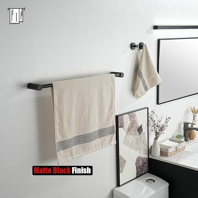 JQK Towel Bar Black, 26.5 Inch 304 Stainless Steel Thicken 0.8mm 2 Pieces Towel Rack Bathroom Wall Mount, Useable Length 24 Inch, TB610L24-PB