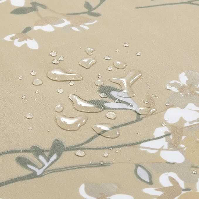 Extra Long Fabric Shower Curtain, Beige Gold Floral Plant Flower Shower Curtains for Bathroom, 72" W x 84" H