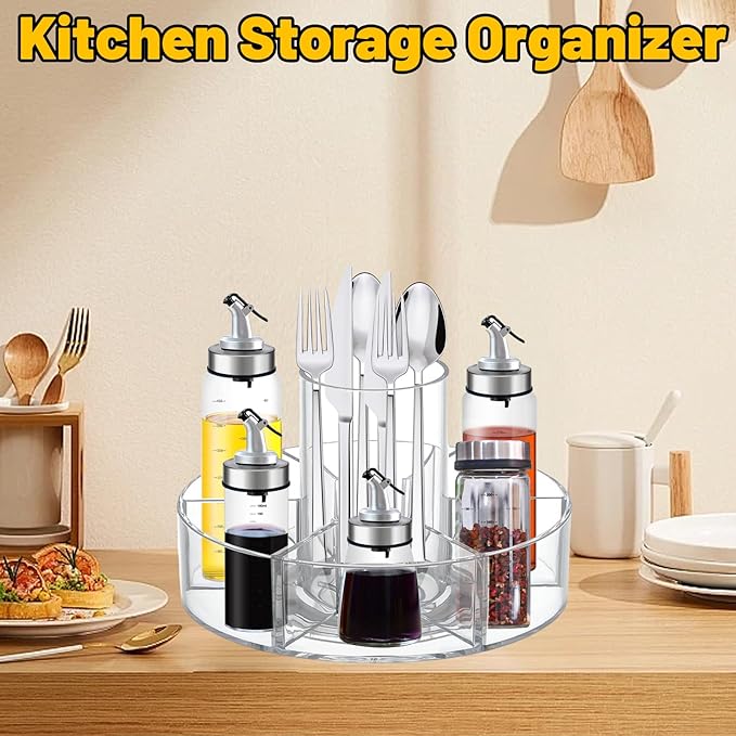 360-Degree Rotating Makeup Organizer, 6 Compartments, Clear Cosmetic Display Case with Lazy Susan Turntable