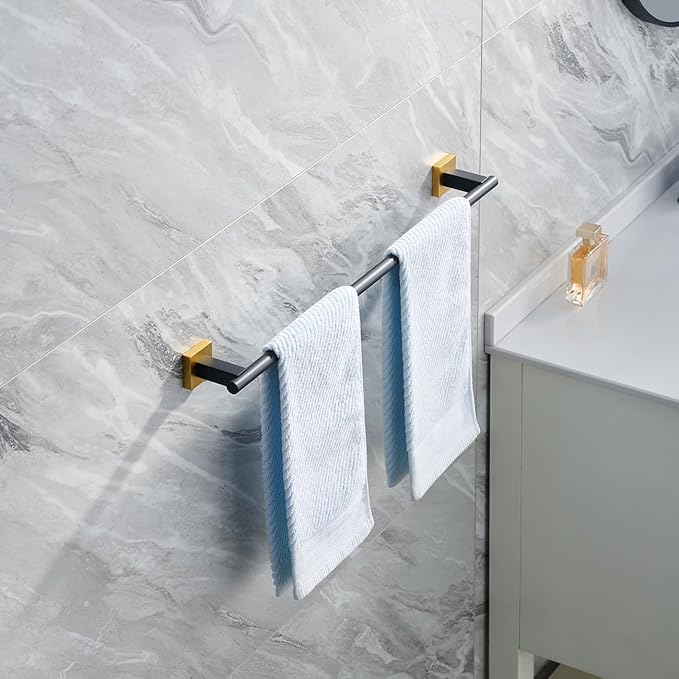 Miyili 24" Towel Bar SUS 304 Stainless Steel Towel Holder for Bathroom or Kitchen Wall Mount Black & Gold, A02BG60A