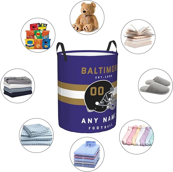 Custom Baltimore Laundry Hamper - Personalized Football Style Laundry Basket - Customized Name And Number - Dirty Clothes Hamper Waterproof Large Capacity Hamper for Bedroom Bathroom Living Room