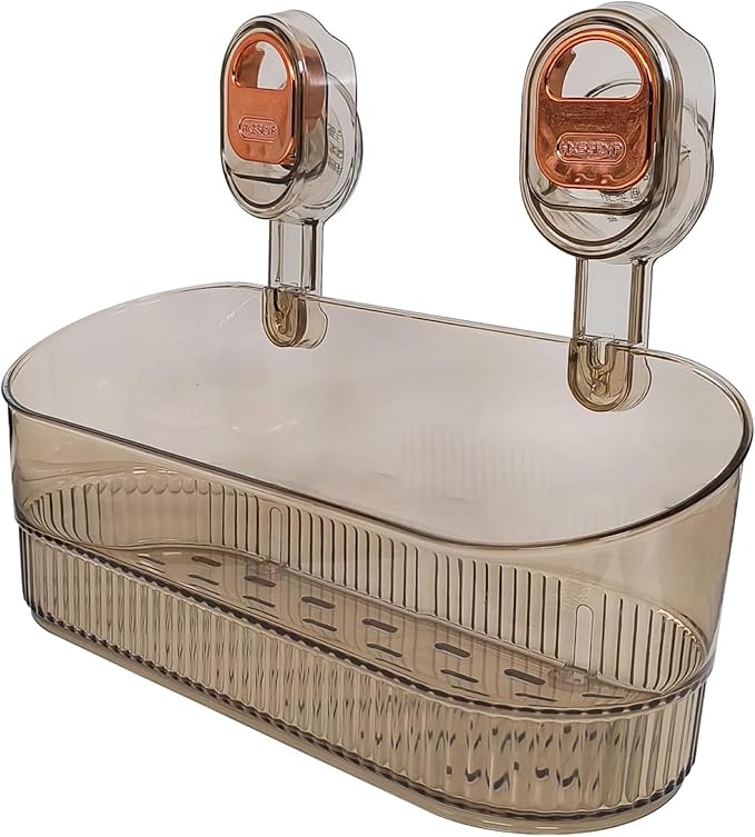 Non-Drilling Bathroom Suction Box, Corrugated Strong Sucker Storage Rack, Detachable Hanging Storage Basket, Bathroom Shelf Non-Drilling Storage Rack, Acrylic Hanging Wall Frame. (Transparent Brown)