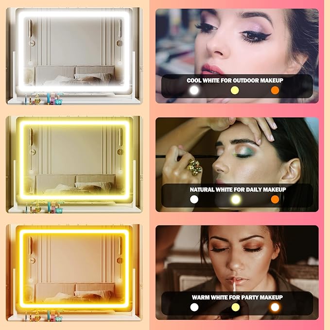 Gvnkvn Lighted Makeup Mirror, 17.3"x13" Hollywood Vanity Mirror with Lights, Three Color Lighting Modes, and 5X Magnification Mirror, Smart Touch Control, 360°Rotation (Gold, Gift Box)