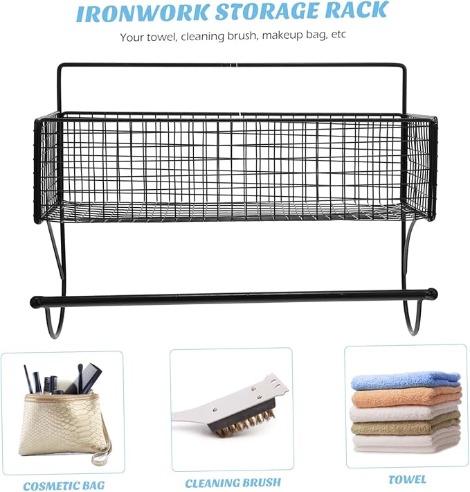 Sturdy Iron Art Wall-Mounted Storage Rack Multi-Function Bathroom Shelf