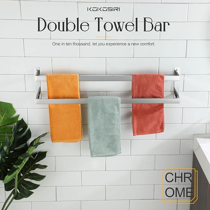 KOKOSIRI Towel Bars Bath Towel Holders 32 Inches Chrome Bathroom 2-Tiers Ladder Towel Rails Wall Mounted Towels Shelves Rack Polished Stainless Steel, B5008CH-L32
