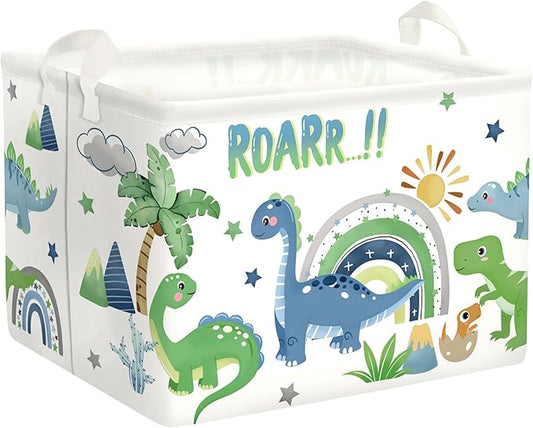Dinosaur Laundry Hamper Large Storage Basket Cartoon Dino Collapsible Parents Organizer Kids Toy Clothes Bins for Bedroom, Bathroom, Palms, 36L