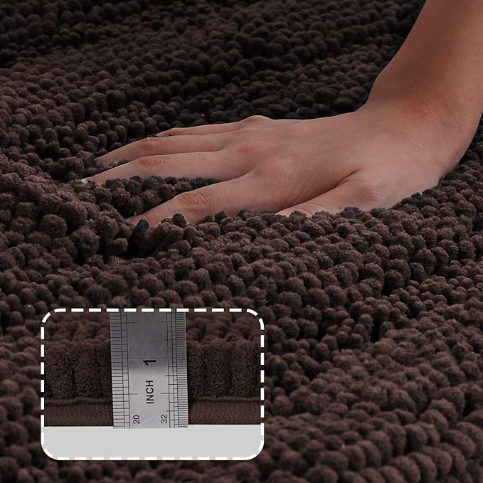 Turquoize Bathroom Runner Rug Extra Long Chenille Area Rug Non-Slip Brown Bath Room Rug Shag Shower Mat Bathroom Rugs Kitchen Rugs Washable Bath Mats for Kitchen 59 x 20 inches, Brown