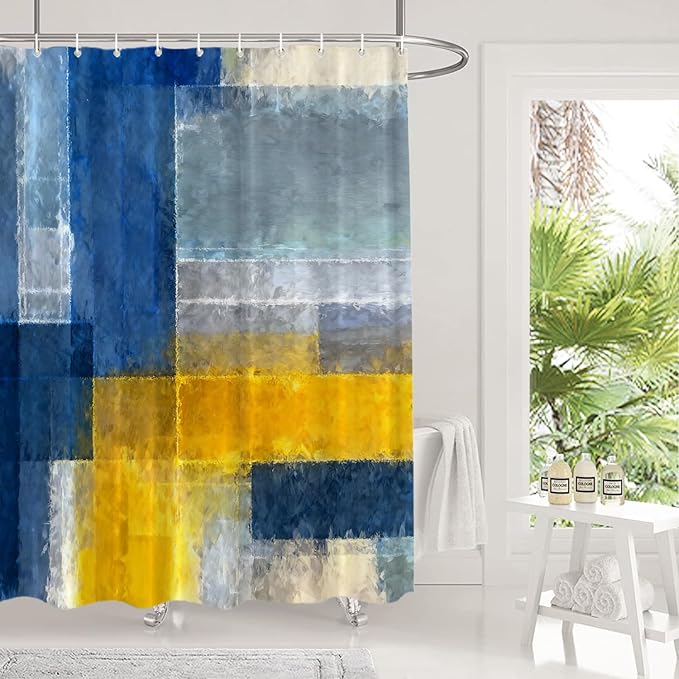 Shrahala Brown Abstract Art Decorative Shower Curtain, Grey Contemporary Colorful Bathroom Décor Polyester Fiber Waterproof with Plastic Rings for Shower Stall Bathtubs 72 x 72 in