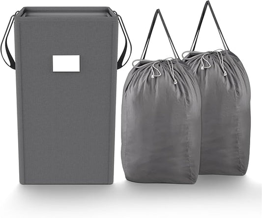 MCleanPin 210L Laundry Hamper Collapsible with 2 Washable Laundry Bags, Dirty Clothes Hamper,Laundry Basket with Handles Foldable Hamper Dorm Laundry Basket for College,Grey