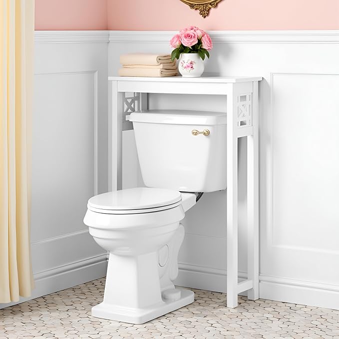 Derby Over-the-Toilet Storage Shelf – 37" Tall Bathroom Space Saver with Fixed Shelf & Open Gridwork Design – Modern Freestanding Organizer for Toiletries & Towels by Alaterre Furniture (White)