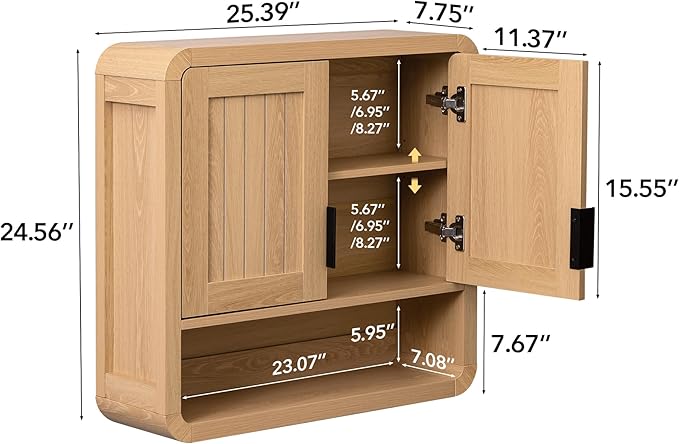 VANIRROR Premium Bathroom Wall Cabinet, Engineered Wood Medicine Cabinet with Soft-Close Doors & Child-Safe Rounded Edges, Modern Farmhouse Storage Organizer for Laundry, Kitchen