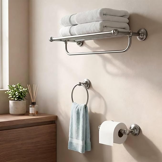 khtumeware 1 Pack Brushed Nickel Bath Towel Ring, Bathroom Hardware Accessories Heavy-Duty Hand Towel Holder for Bathroom, Modern Round Towel Hanger Wall Mounted