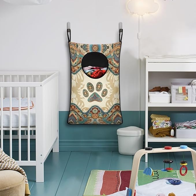 ZOUTAIRONG Tribal Paw Hanging Laundry Bag Over The Door Laundry Hamper Laundry Basket Home Storage Organizers Dirty Clothes Hamper for Bedroom for Gifts Laundry Baskets